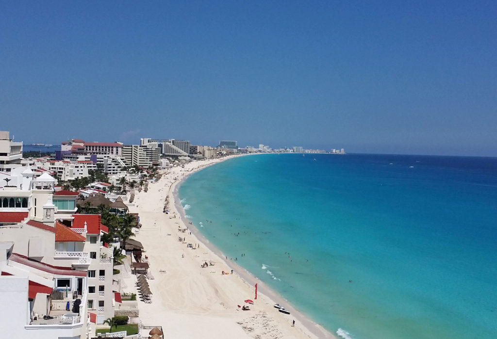 Caribbean ocean and Cancun beach