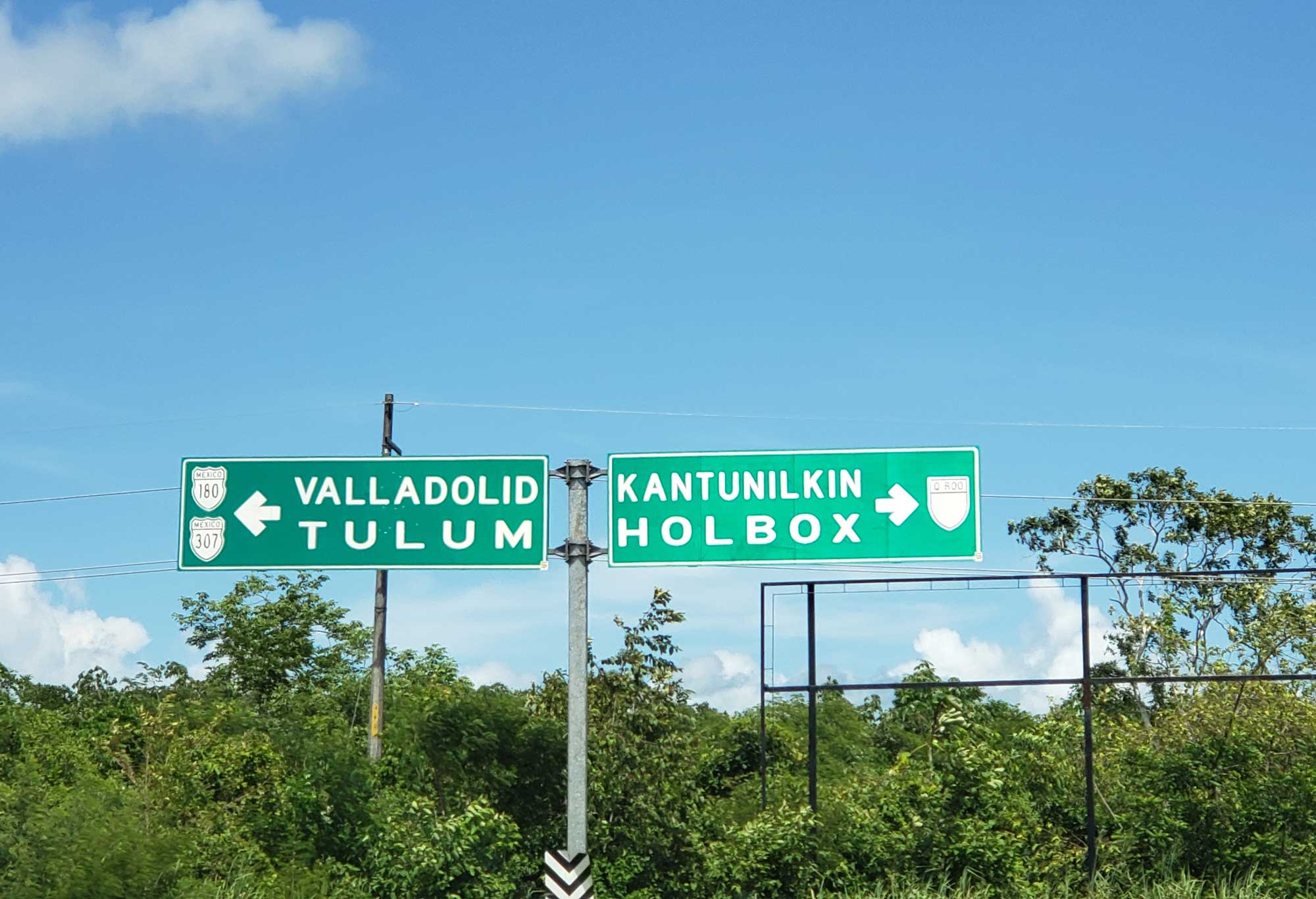 road sign to Tulum or Holbox