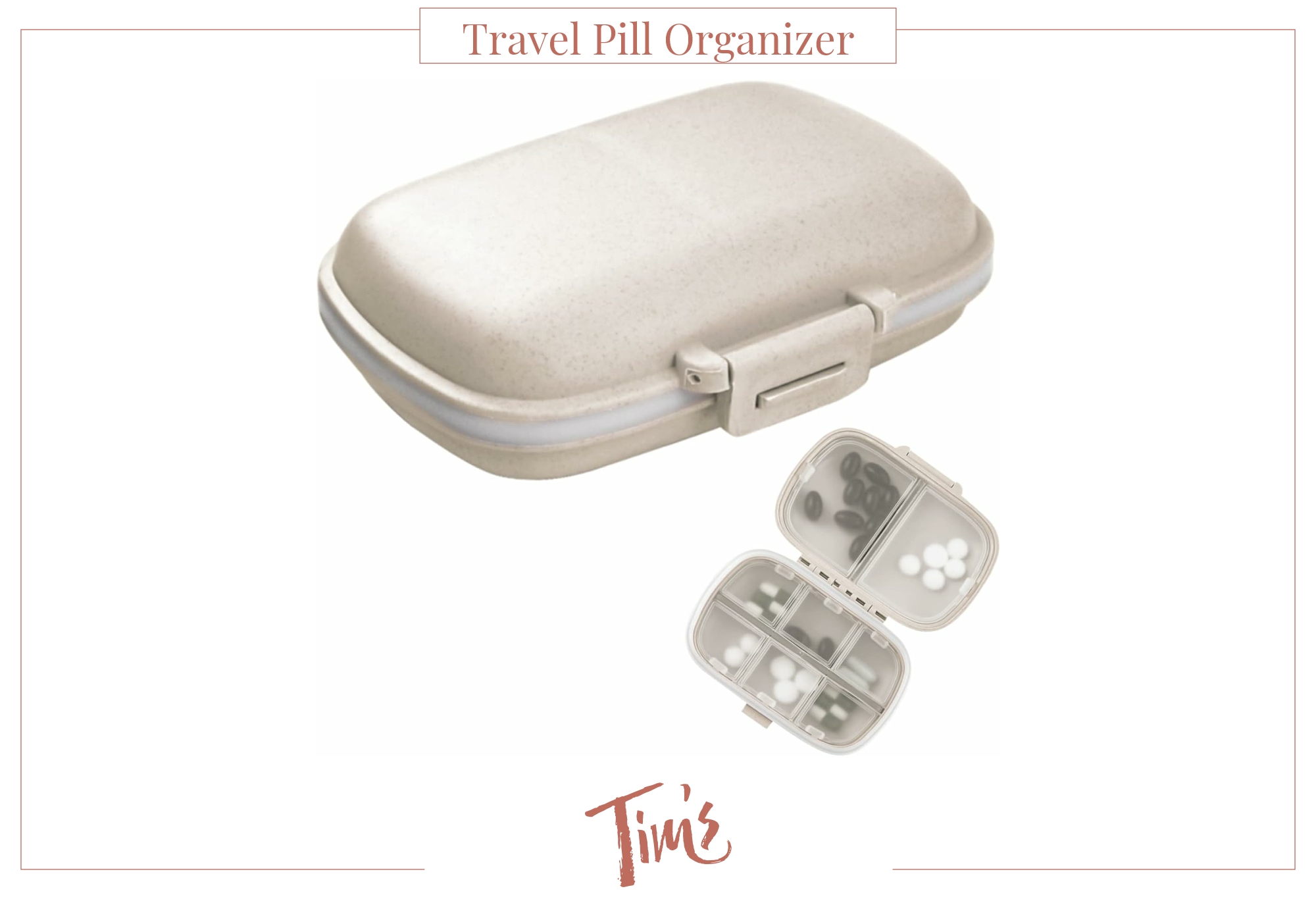 Travel Pill Organizer, 8 Compartments Portable Pill Case, Small Pill Box for Pocket Purse Portable Medicine Vitamin Container Beige