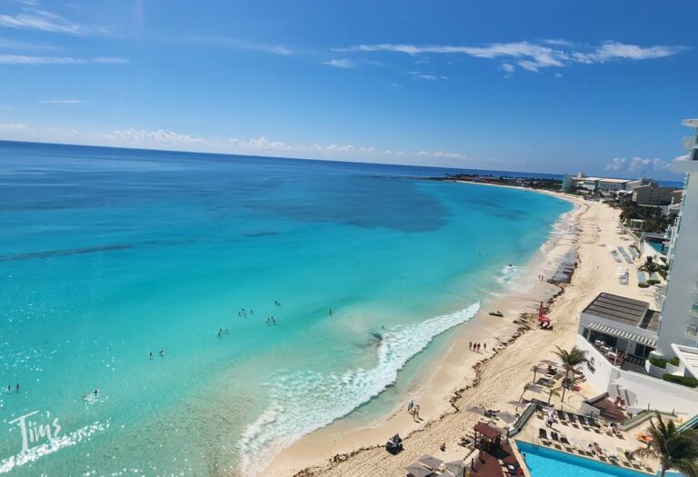 Seaweed on the beach in front of Tim’s Ocean Condos before daily cleanup begins in Cancun.
