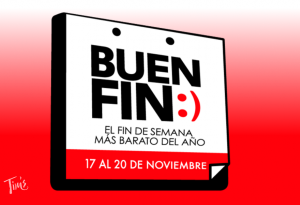 Banner for El Buen Fin 2024 in Cancun, Mexico, showing the dates November 15-18 with tips on finding the best deals.