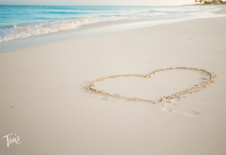 Heart shape drawn in soft Cancun beach sand near Tim's Ocean Condos, a perfect Valentine's Day idea.