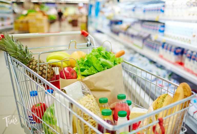 Shopping cart filled with groceries in Cancun