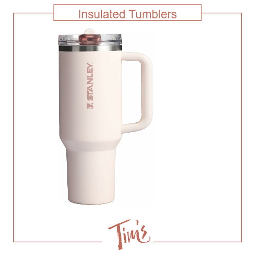 Insulated stainless steel Stanley Quencher ProTour tumbler with built-in flip straw, handle, and leakproof lid, ideal for travel use.