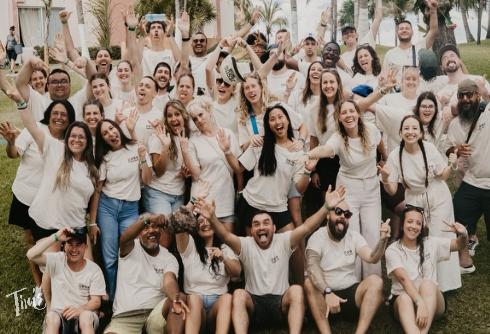 Reach Cancun 2026 outreach team of 48 people on the beach in Cancun Mexico sharing the Gospel during spring break