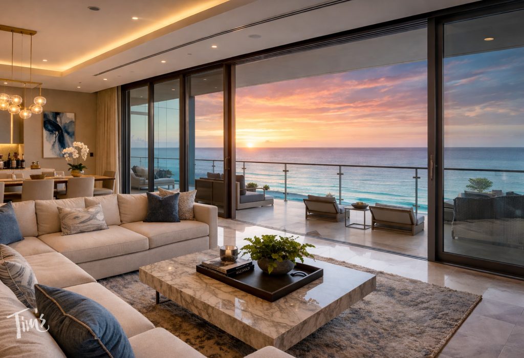 Luxury vacation rental Cancun oceanfront balcony at Tim’s Ocean Condos